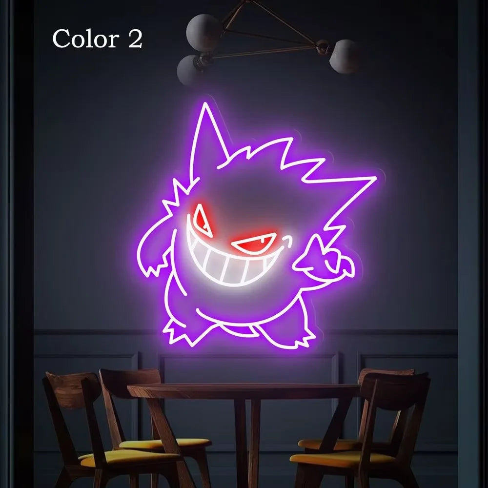 Gengar Anime Neon Sign USB Dimmable Pocket Monster Night Light for Bedroom Bar Club Game Room Party Decor Kid Birthday Gifts