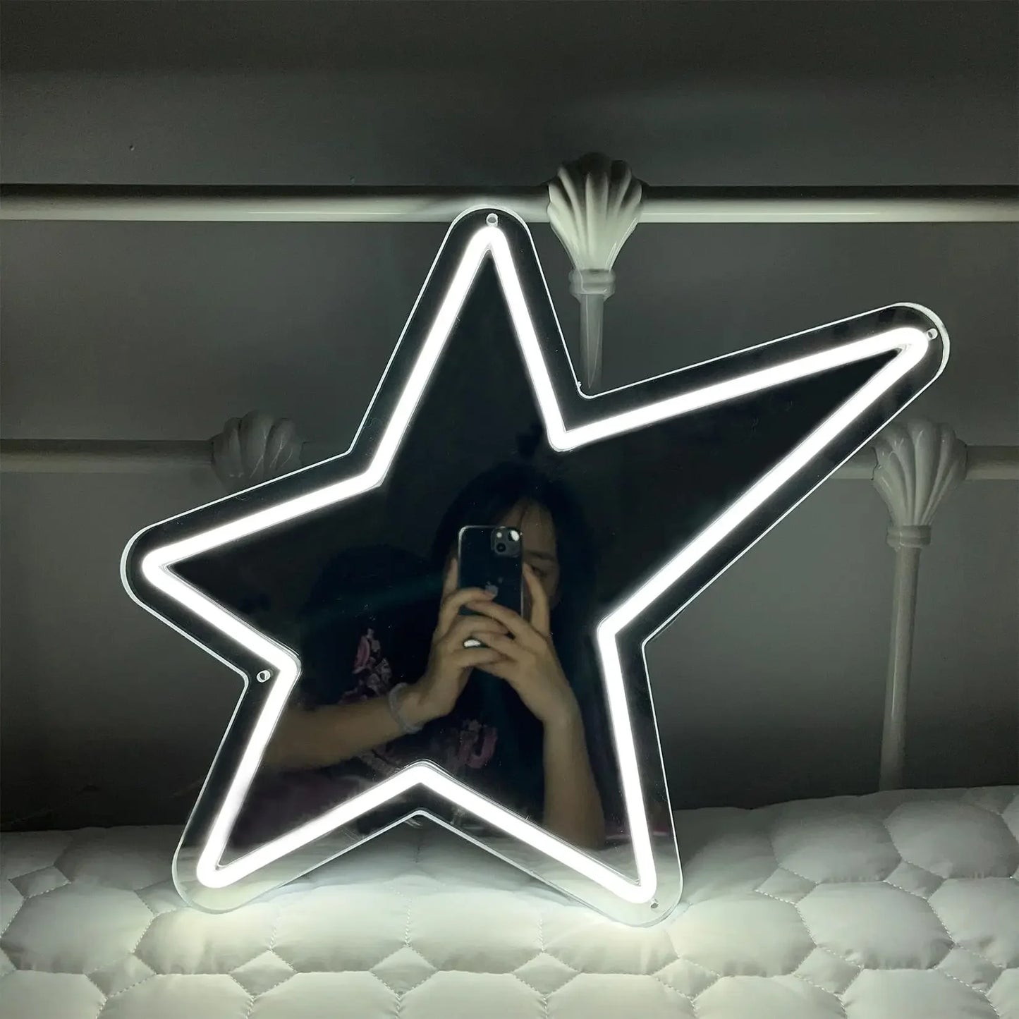 Star Mirror Neon Sign for Wall Decor USB LED Mirror Neon Light Sign Home Bedroom Game Girls Party Kids Room Decor Night Light