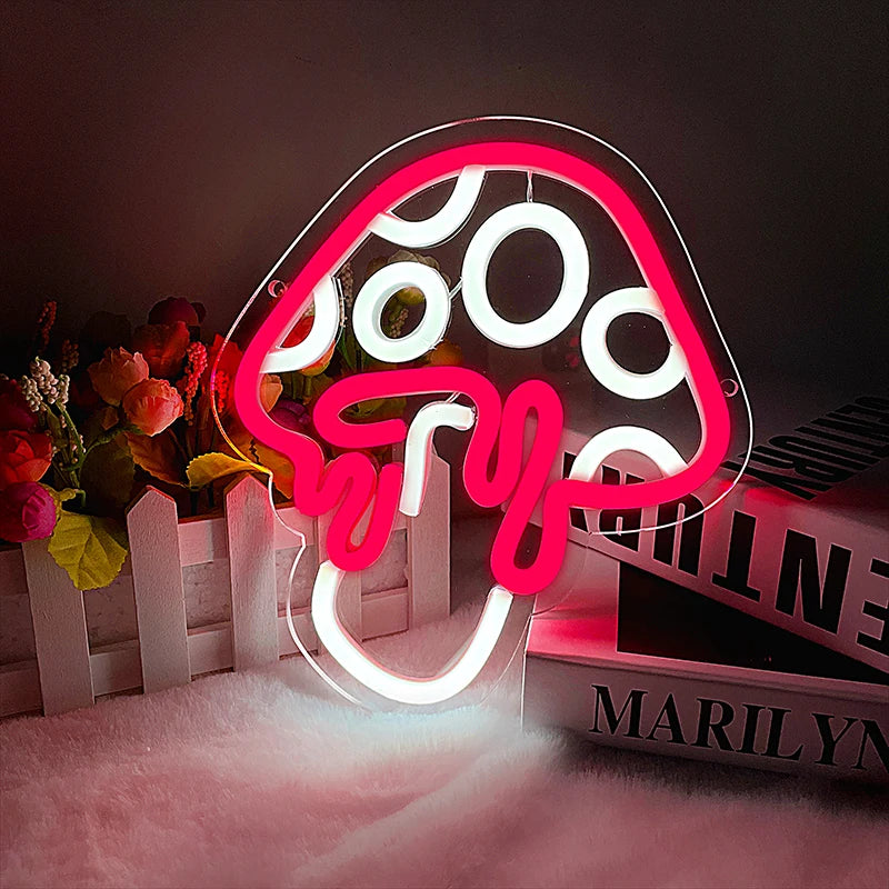 Mushroom Neon Sign Led Mushroom Neon Light 3D Wall Art Mushroom Night Neon Signs for Wall Decor Game Room Bedroom Decor